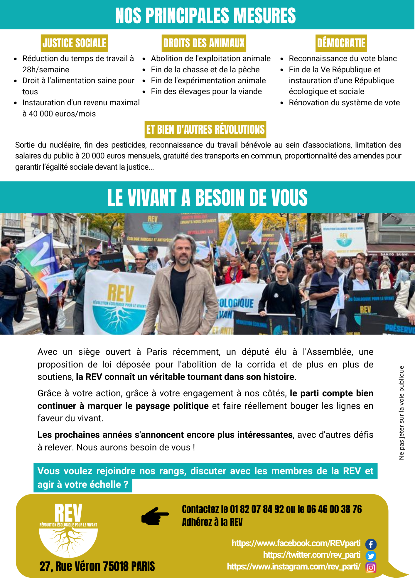 Verso du tract de présentation de la REV