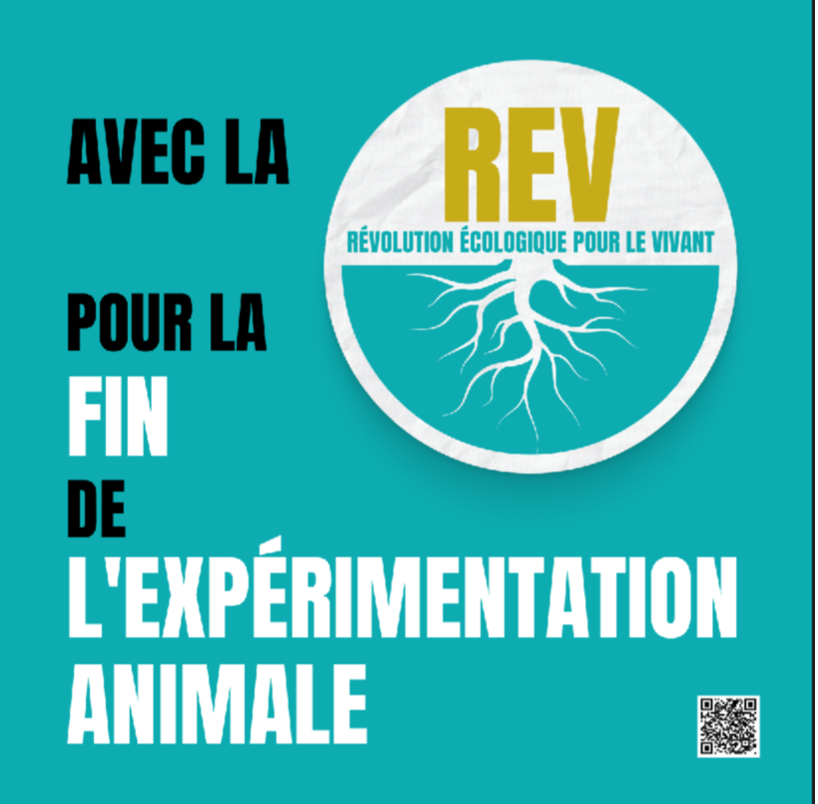 Sticker fin de l'expérimentation animale, avec la REV