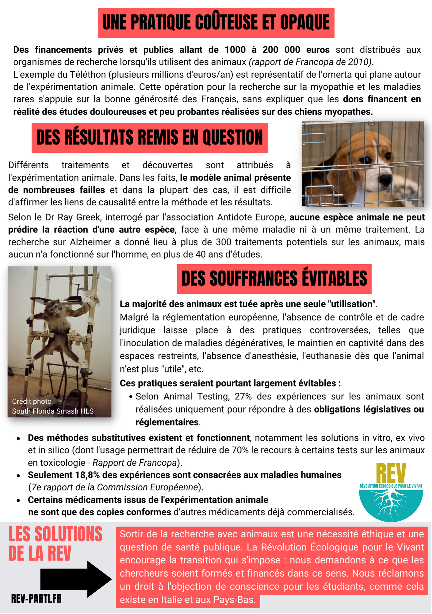 Tract de la REV contre l'expérimentation animale, verso